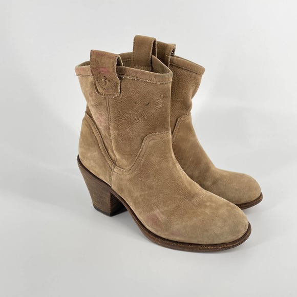 Florentini + Baker Shoes - Florentini + Baker Brown Block Heeled Almond Toe Pull on Ankle Booties Size 37.5